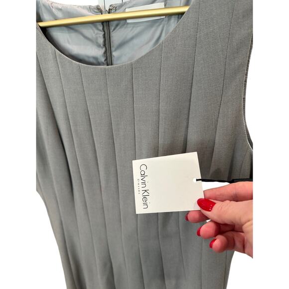 Calvin Klein Tin Gray Knife‑Pleat Fit & Flare Dress NWT Women’s 12 - Picture 4 of 8